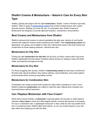 Dhathri Creams & Moisturizers – Nature’s Care for Every Skin Type