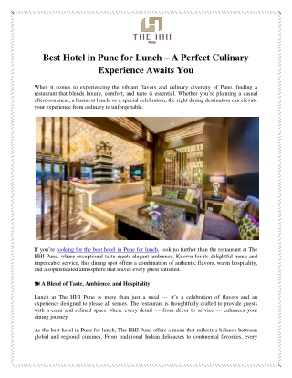 Best Hotel in Pune for Lunch – A Perfect Culinary Experience Awaits You