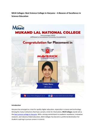 MLN Colleges Best Science College in Haryana – A Beacon of Excellence in Science Education