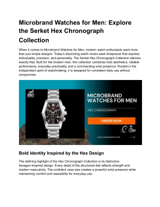 Microbrand Watches for Men_ Explore the Serket Hex Chronograph Collection