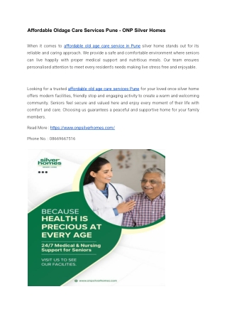 Affordable Oldage Care Services Pune - ONP Silver Homes