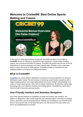 Welcome to Cricbet99_ Best Online Sports Betting and Casino