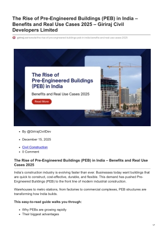 giriraj.co-The Rise of Pre-Engineered Buildings PEB in India  Benefits and Real Use Cases 2025  Giriraj Civil De