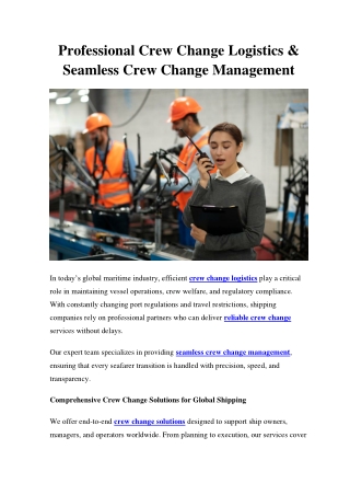 Professional Crew Change Logistics & Seamless Crew Change Management