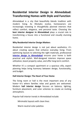 Best Residential Interior Designer in Ahmedabad for Homes