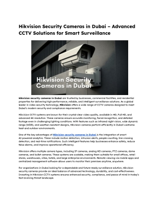 Hikvision Security Cameras in Dubai – Advanced CCTV Solutions for Smart Surveillance