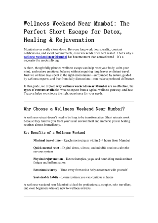 Wellness Weekend Near Mumbai The Perfect Short Escape for Detox, Healing & Rejuvenation