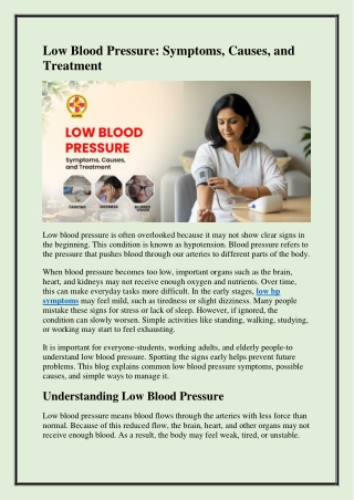 Low Blood Pressure Symptoms, Causes, and Easy Treatment