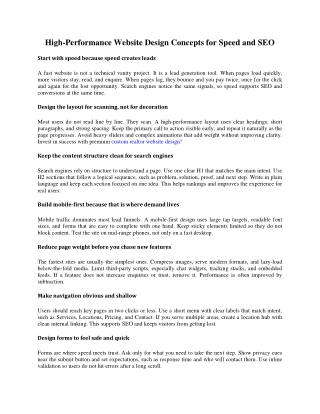 High-Performance Website Design Concepts for Speed and SEO