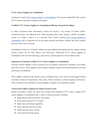 Certified CCTV Camera Suppliers in Arumbakkam Offering Advanced Surveillance