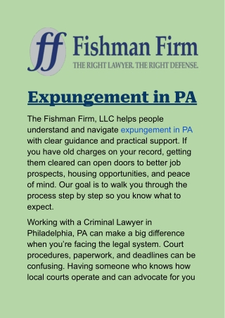 Expungement in PA: Legal Guidance From The Fishman Firm, LLC
