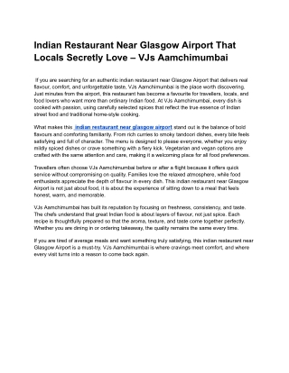 Indian Restaurant Near Glasgow Airport That Locals Secretly Love – VJs Aamchimumbai