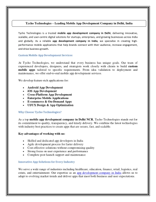 Tycho Technologies – Leading Mobile App Development Company in Delhi, India