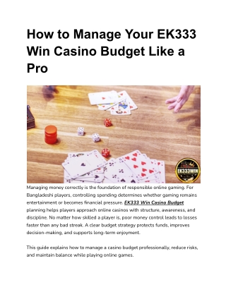 How to Manage Your EK333 Win Casino Budget Like a Pro