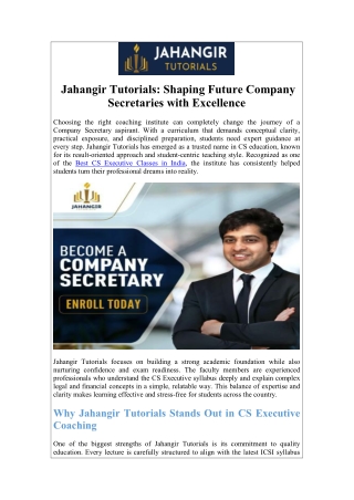Jahangir Tutorials: Shaping Future Company Secretaries with Excellence