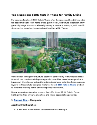 Top 6 Spacious 3BHK Flats in Thane for Family Living