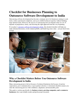 Checklist for Businesses Planning to Outsource Software Development to India
