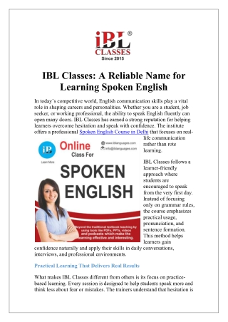 IBL Classes: A Reliable Name for Learning Spoken English