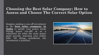 Choosing the Best Solar Company-How to Assess and Choose The Correct Solar Option