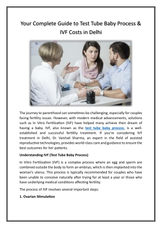 Your Complete Guide to Test Tube Baby Process & IVF Costs in Delhi