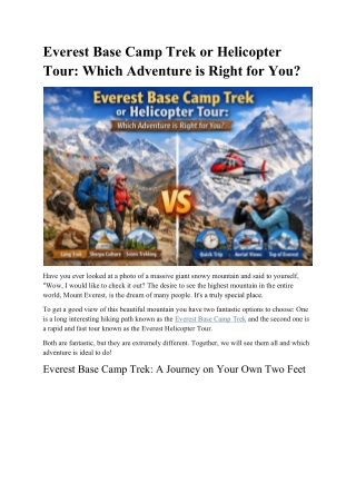 Everest Base Camp Trek or Helicopter Tour