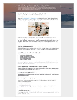Who Is the Top Ophthalmologist in Newport Beach, CA?