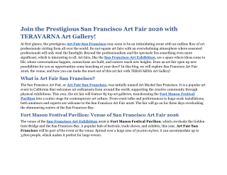 Join the Prestigious San Francisco Art Fair 2026 with TERAVARNA Art Gallery