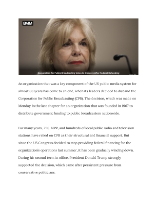 Corporation for Public Broadcasting Votes to Dissolve After Federal Defunding