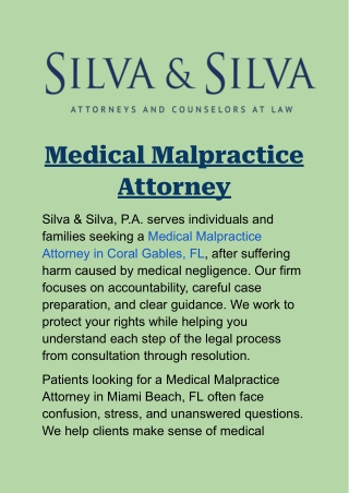 Medical Malpractice Attorney in Coral Gables, FL: Silva & Silva, P.A.