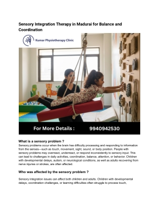 Sensory Integration Therapy in Madurai for Balance and Coordination
