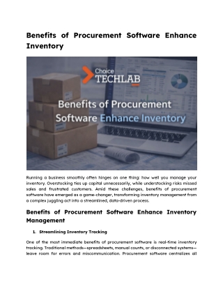 Benefits of Procurement Software Enhance Inventory
