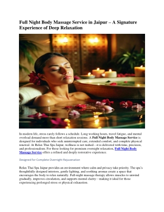 Full Night Body Massage Service in Jaipur – A Signature Experience of Deep Relaxation