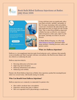 Book Bulk Billed Euflexxa Injections at Butler. (08) 9544 3999