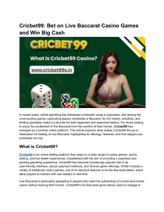 Cricbet99_ Bet on Live Baccarat Casino Games and Win Big Cash