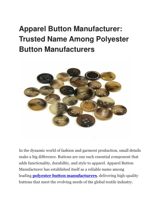 Polyester Button Manufacturers | Apparel Button Manufacturer Excellence