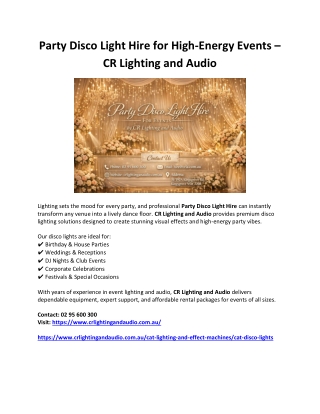 Party Disco Light Hire for High-Energy Events – CR Lighting and Audio