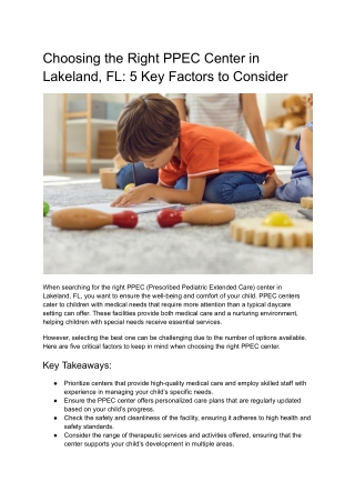 Choosing the Right PPEC Center in Lakeland, FL: 5 Key Factors to Consider