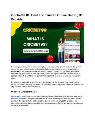 Cricbet99 ID: Best and Trusted Online Betting ID Provider