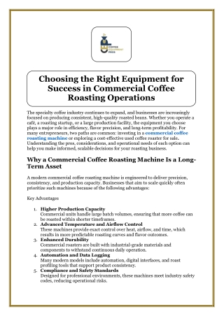 Choosing the Right Equipment for Success in Commercial Coffee Roasting Operations