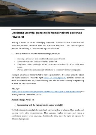 Discussing Essential Things to Remember Before Booking a Private Jet