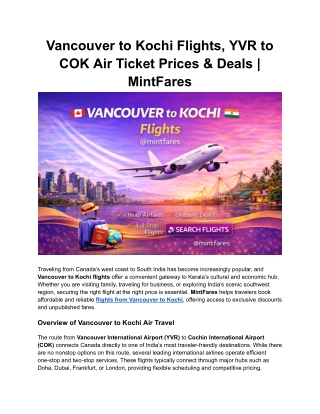 Flights to Kochi from Vancouver | Affordable India Travel