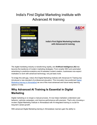 India's First Digital Marketing institute with Advanced AI training