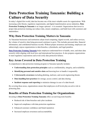 Data Protection Training Tanzania Building a Culture of Data Security