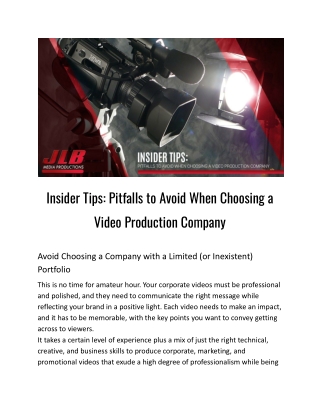 Insider Tips: Pitfalls to Avoid When Choosing a Video Production Company