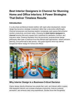 Best Interior Designers in Chennai for Stunning Home and Office Interiors 9 Power Strategies That Deliver Timeless Resul