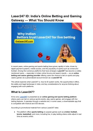 Laser247 ID_ India’s Online Betting and Gaming Gateway — What You Should Know