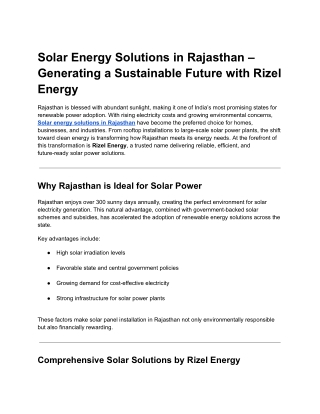 Solar Energy Solutions in Rajasthan – Generating a Sustainable Future with Rizel Energy