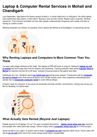 Laptop & Computer Rental Services in Mohali and Chandigarh