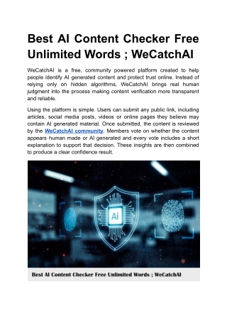 Best AI Content Checker Free Unlimited Words ; WeCatchAI