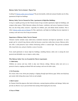 Balcony Safety Nets in Chennai for Flats, Apartments & High-Rise Buildings